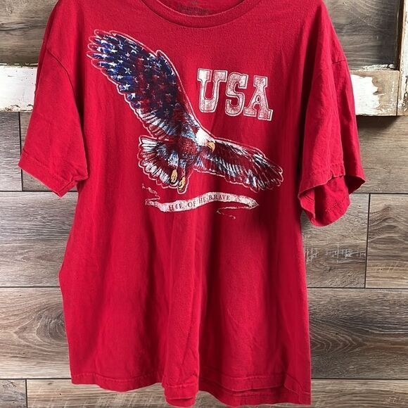 Faded Glory T Shirt Eagle Graphic USA Home of the Brave Size XL 46-48 Red - Picture 2 of 5